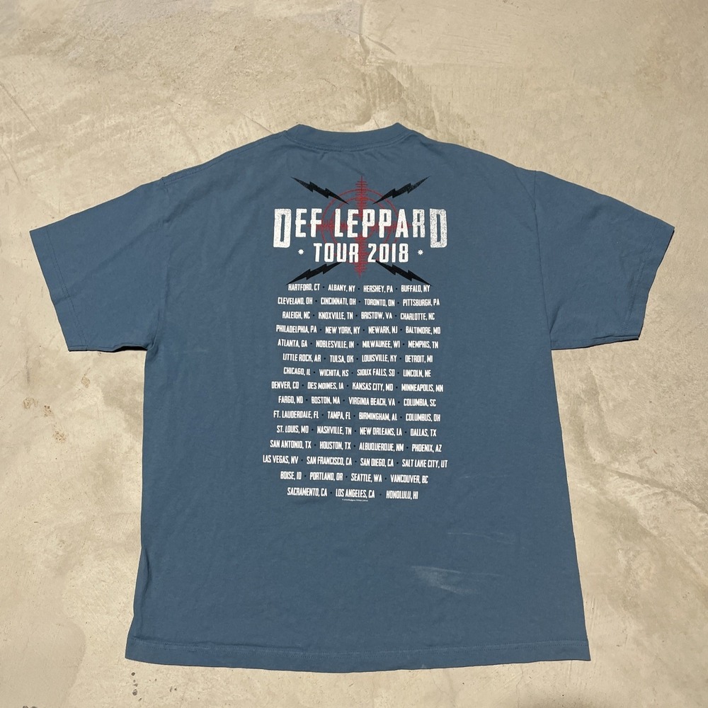 Def Leppard Rock Brigade Concert T Shirt 2018 Tour Blue Short Sleeve Men's XL